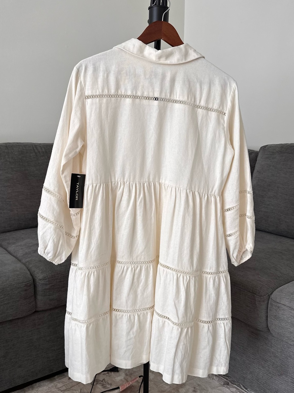 TAYLOR Ivory Linen Blend Tiered Midi Dress – NWT, Size 10 - Picture 2 of 11